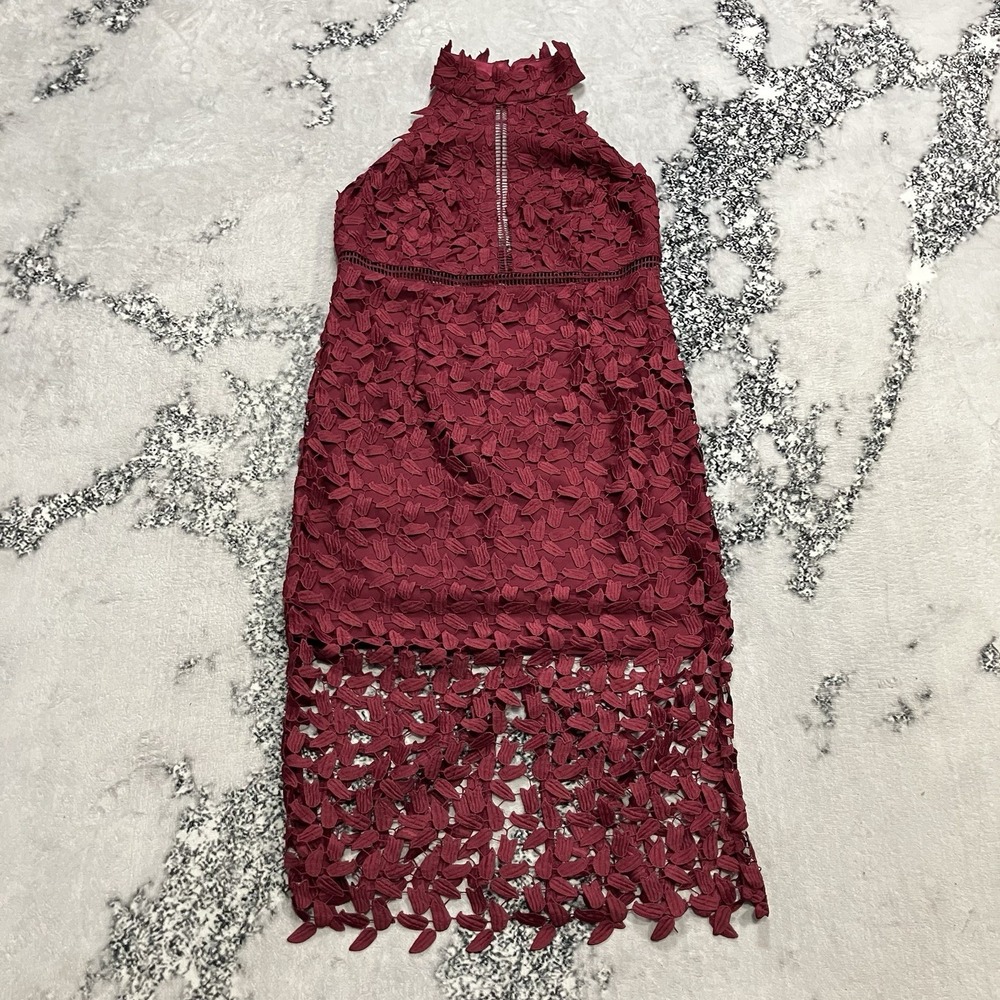 Bardot Red Lace Midi Dress Halter High‎ Neck Cutout Formal Womens Size Large
